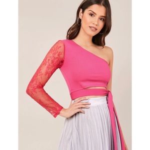 One Shoulder Lace Sleeve Top